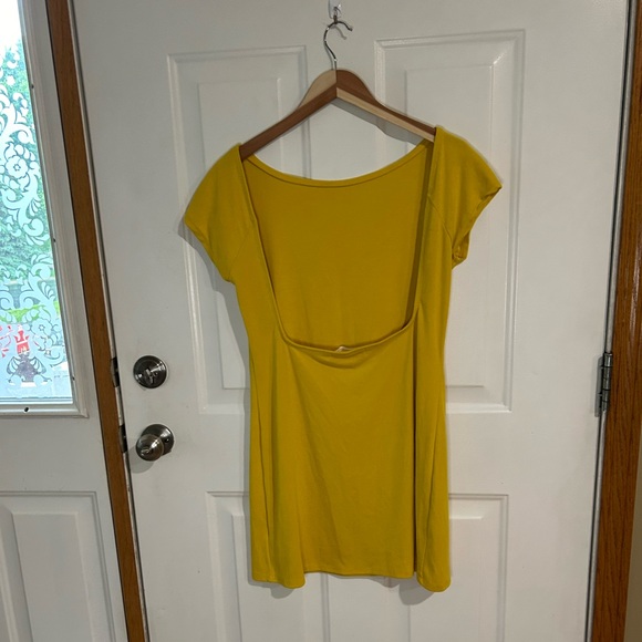 FREE PEOPLE Beach Rosalia Low Open Back Mini Dress Mustard Yellow Large - Picture 5 of 10